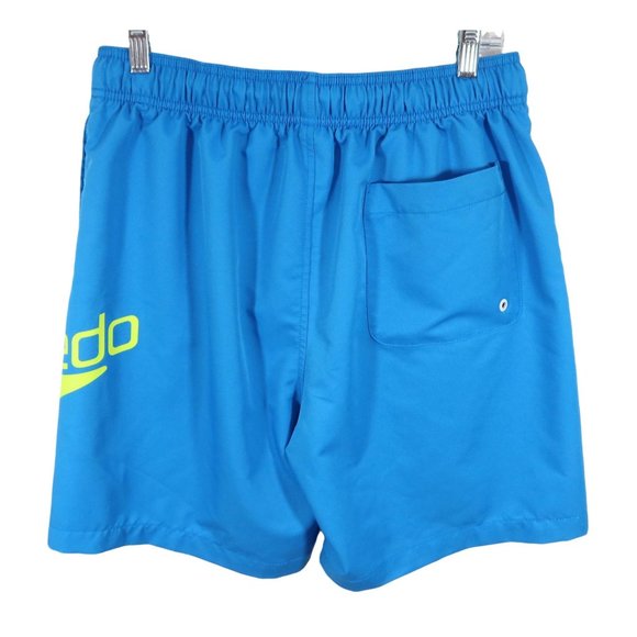 4/$25 SPEEDO Mens Size M Blue Neon Green Logo Swim Trunks - Picture 2 of 5